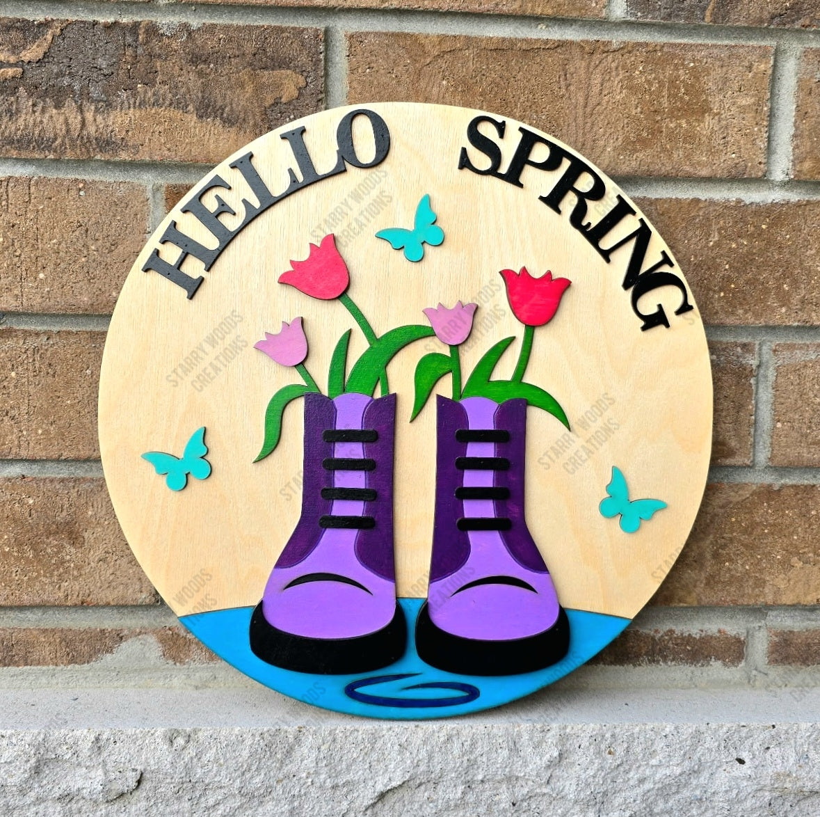 Hello Spring Boots Door Sign